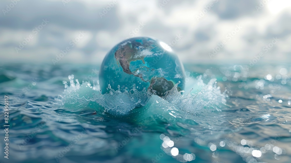 Amazing photo of a globe floating on the surface of the ocean. Amazing photo of a globe floating on the surface of the ocean.