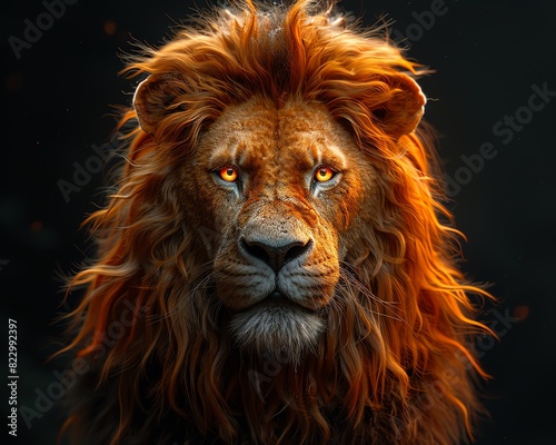 Fierce lion with glowing eyes  majestic and powerful.