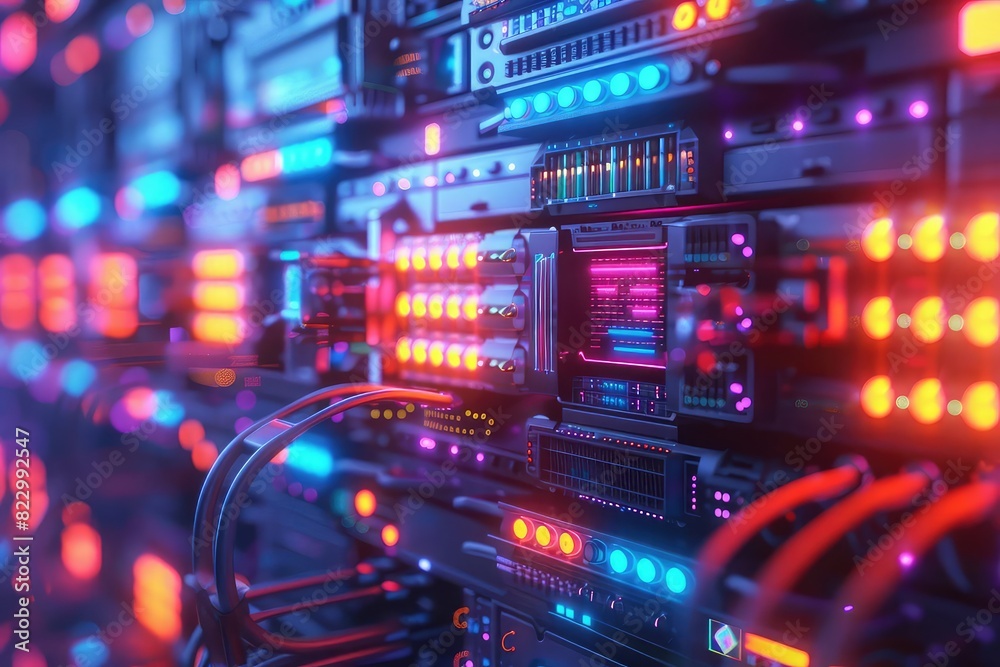 Quantum computer in a futuristic data center, glowing cables, advanced technology, vibrant colors, photorealistic Quantum computer in a futuristic data center, glowing cables, advanced technology, vibrant colors, photorealistic