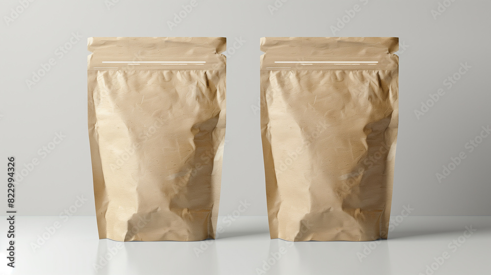 Mockup of two product paper bags with ziplock on isolated background