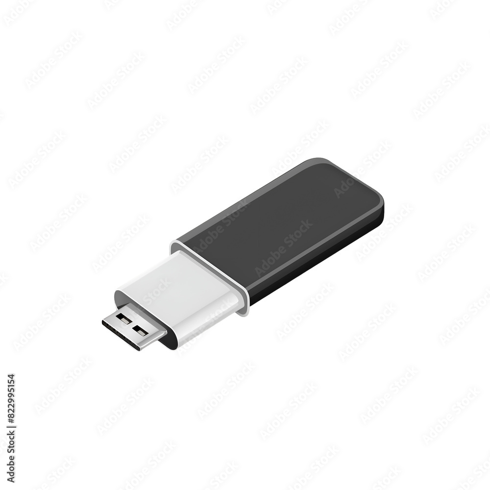 Black and White USB Device With White Cord Isolated on Transparent Background, Graphic Resource Black and White USB Device With White Cord Isolated on Transparent Background, Graphic Resource