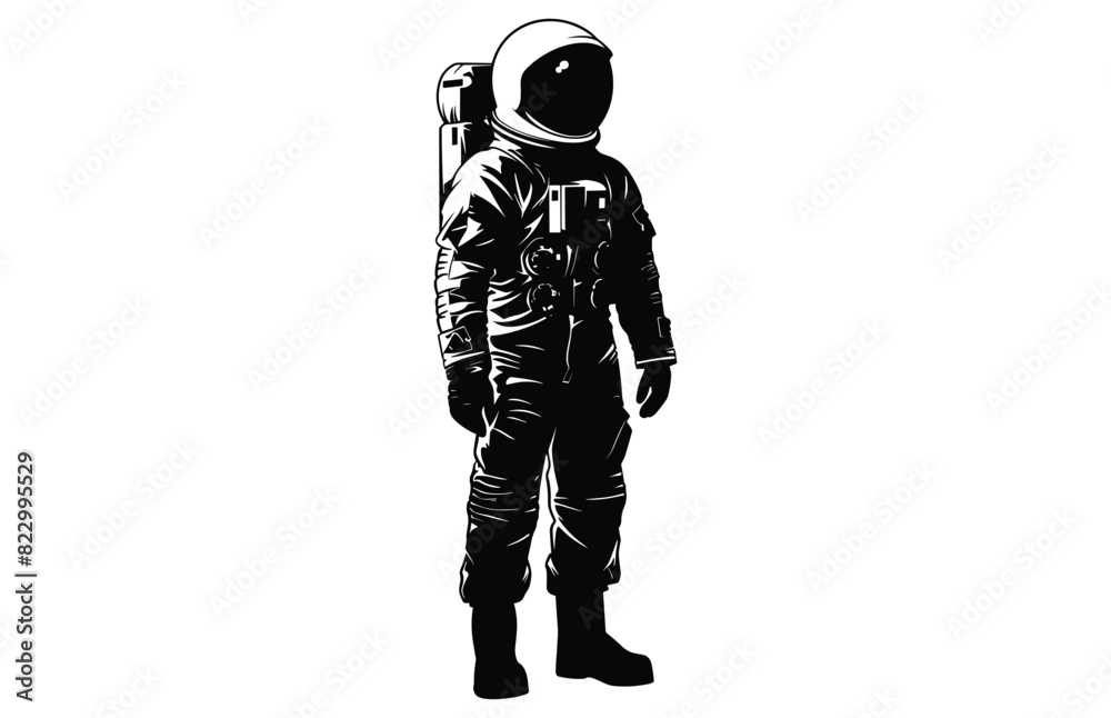 Astronaut Silhouette Black Vector Illustration, Astronaut Silhouette in spacesuits, Spaceman Silhouette.