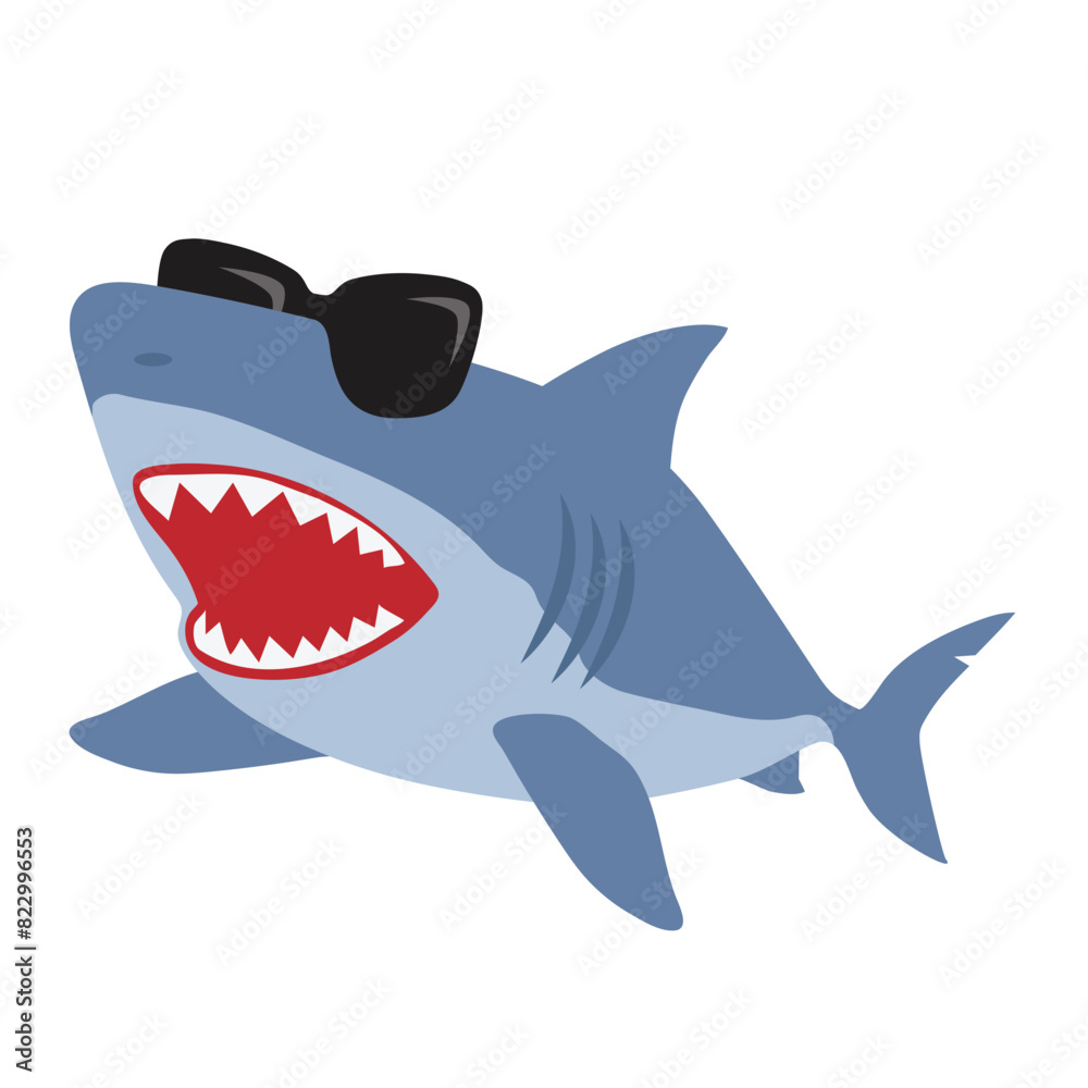 Funny shark in sunglasses vector cartoon illustration Funny shark in sunglasses vector cartoon illustration