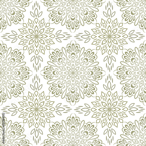Seamless vector pattern with mandala ornament, elegant lace on transparent background, design for textile print, wallpaper, packaging, decoration.