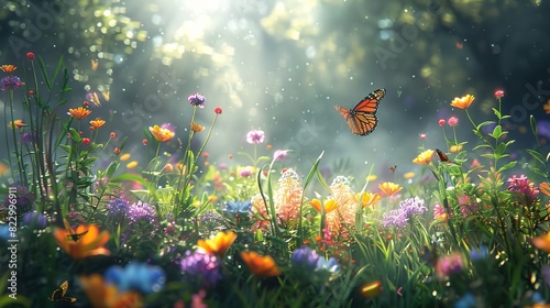 Wallpaper Mural Lush green meadow with colorful wildflowers and butterflies Torontodigital.ca