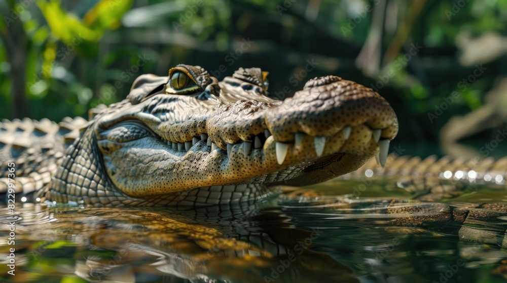 Fototapeta premium The Crocodile farm offers visitors a fascinating glimpse into the world of these ancient reptiles, behavior, and conservation efforts aimed at preserving their natural environments.
