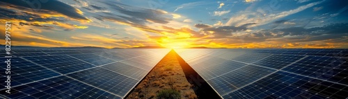A solar panel array in a desert landscape photo