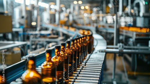 The modern production line at the factory is equipped with advanced machinery and technology for manufacturing bottles and other industrial products. © Sompoch