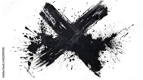 Black spray stain in crossed out, x drawing isolated on a transparent background