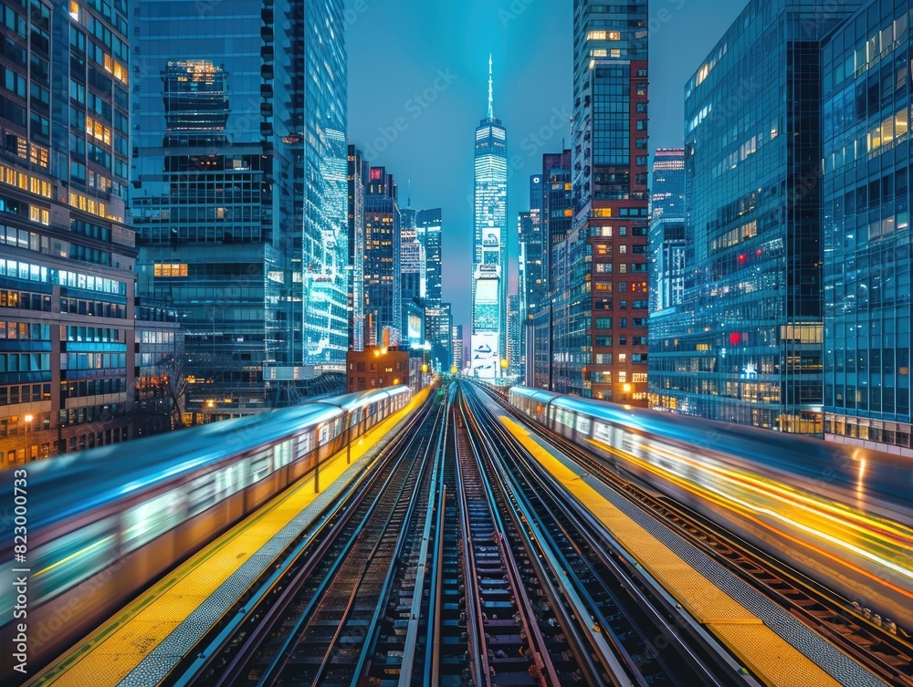 Fototapeta premium At night, the traffic trajectory on urban roads