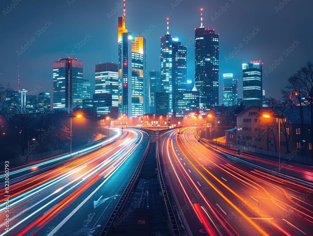 Fototapeta premium At night, the traffic trajectory on urban roads