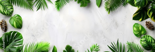 Tropical green leaves on concrete background with copy space for text or design