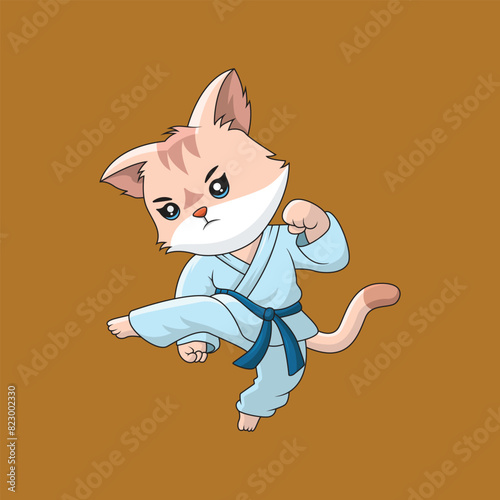 Cute cat Karate Cartoon Vector Icon Illustration. Animal Sport Icon Concept Isolated Premium Vector. Flat Cartoon Style