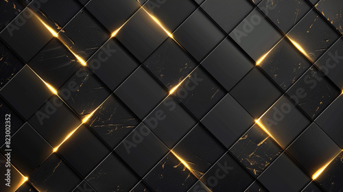 Square Black abstract background with golden lines. black gold background overlap. Golden light line decoration. Dark elegant banner design black background.