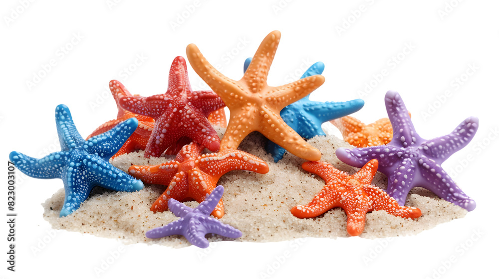 Plastic starfish in sand pile isolated on a transparent background Plastic starfish in sand pile isolated on a transparent background