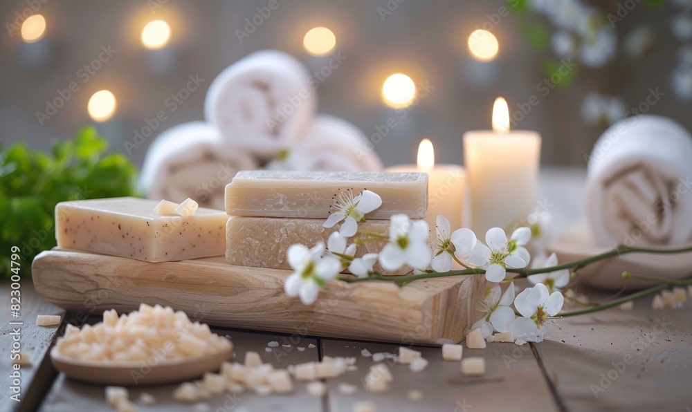 Spa Scene with Soap Bars, Candles, and Flowers
Spa Scene with Soap Bars, Candles, and Flowers