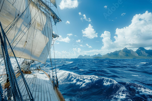 Scenic view of sailing ship navigating through blue ocean waters