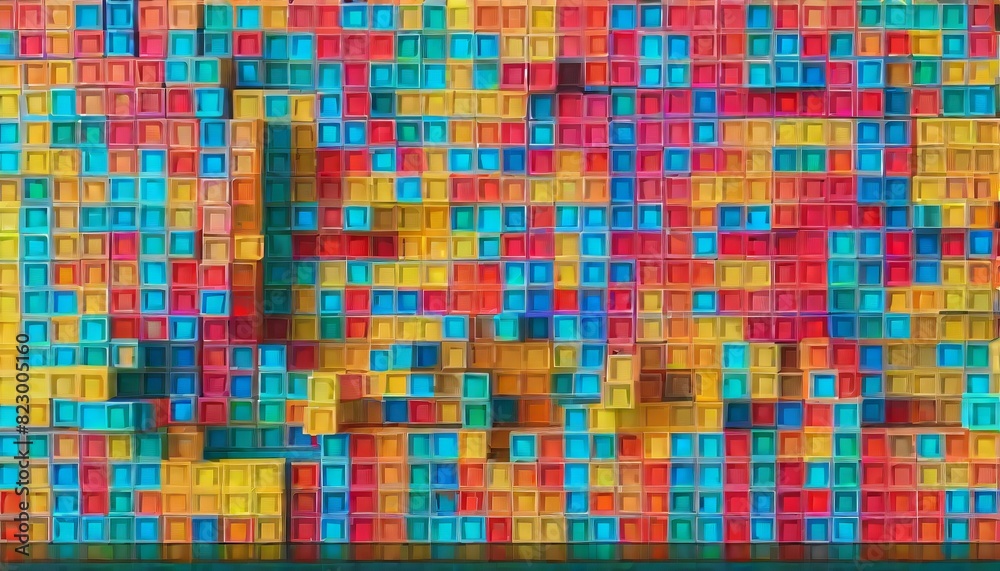 Fototapeta premium A 3D rendering of a chaotic spread of colorful cubes creating a dynamic and eye-catching abstract pattern.. AI Generation