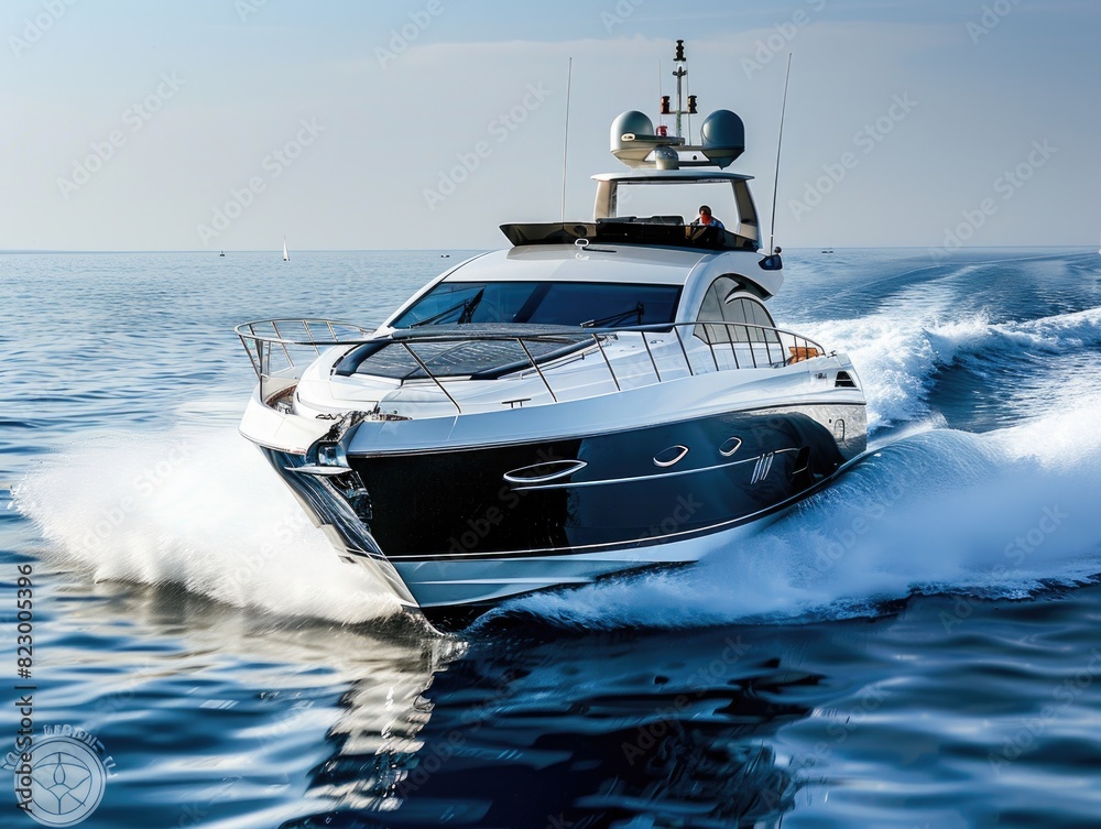 Fototapeta premium White speedboats sailing in the sea