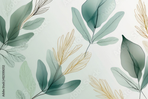 Botanical abstract background for banner design, poster and wallpaper in sage green, olive, and soft mint colors.