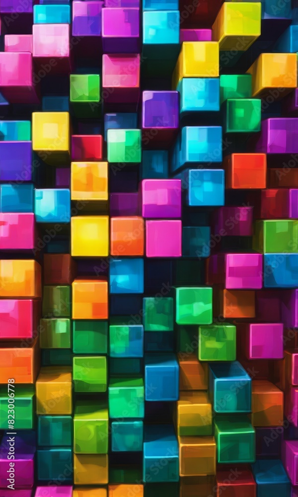 An image showcasing a 3D array of colorful cubes with a glossy finish creating a vibrant mosaic.. AI Generation An image showcasing a 3D array of colorful cubes with a glossy finish creating a vibrant mosaic.. AI Generation
