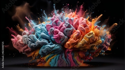 brain explosion on a dark background with colored powder  