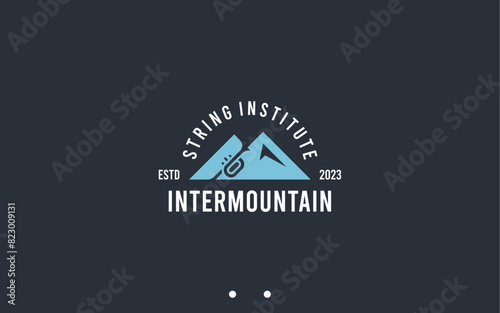 mountain with music logo design vector silhouette illustration