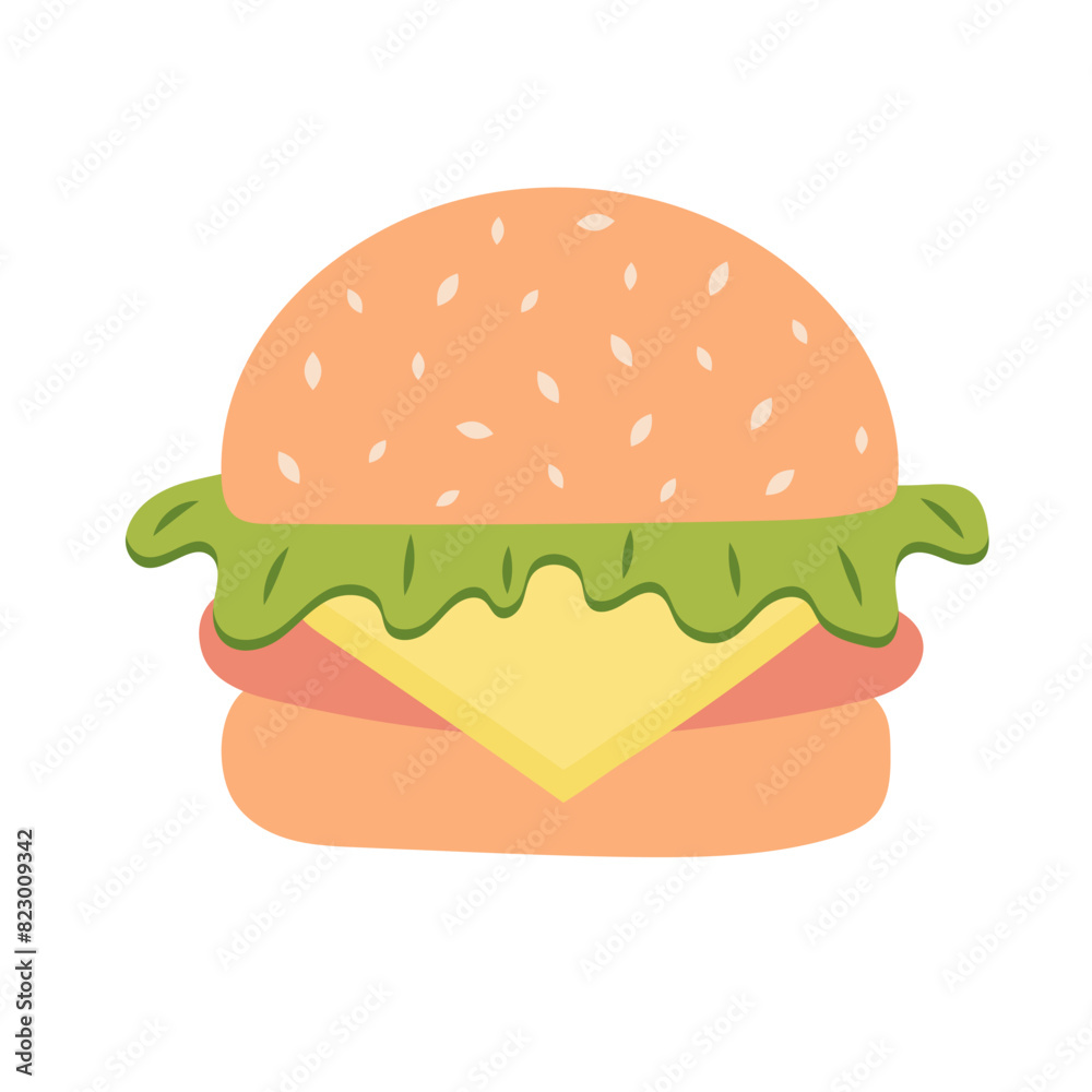 Cute burger cartoon icon. Hamburger or cheeseburger. Fast food meal. Vector illustration isolated on white background. Cute burger cartoon icon. Hamburger or cheeseburger. Fast food meal. Vector illustration isolated on white background.