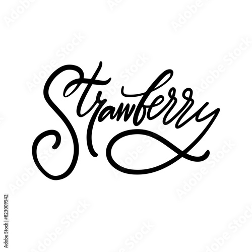 Elegant Handwritten Strawberry Text Design on White Background with Stylish Calligraphy