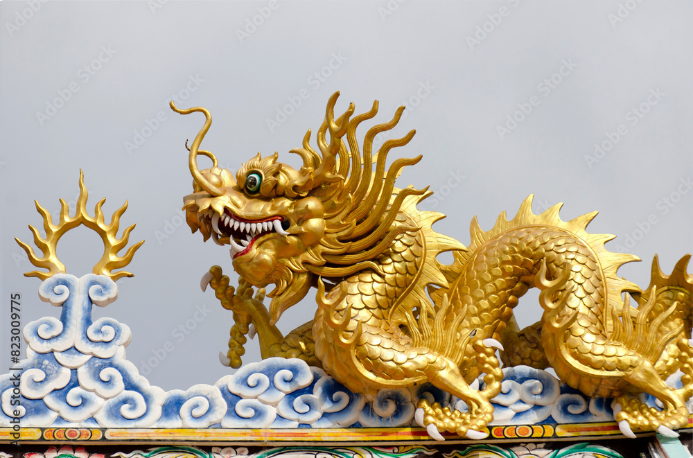Dragon on the roof at Guan Yu Shrine, Chonburi Thailand. Dragon on the roof at Guan Yu Shrine, Chonburi Thailand.