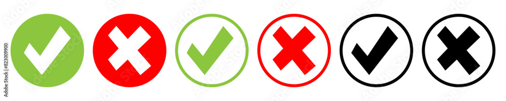 check mark icon and cross icon set .Right and wrong button icon .Tick and Cross symbols. Vector check mark icon and cross icon set .Right and wrong button icon .Tick and Cross symbols. Vector