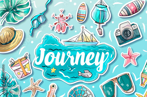 a bunch of stickers that say journey