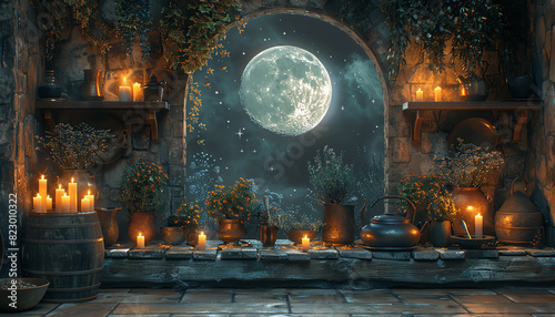 A witch s cottage in the moonlight