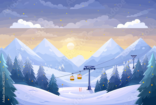 a ski lift going up a snowy mountain