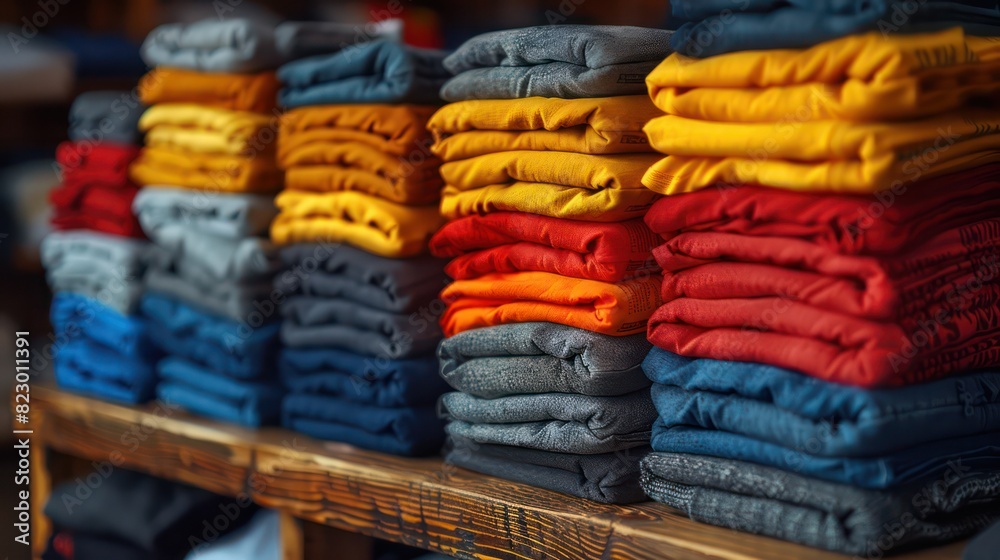 Several folded t-shirts Several folded t-shirts