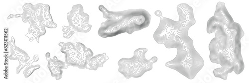 Geographical map, contour map, black lines on white background, design elements