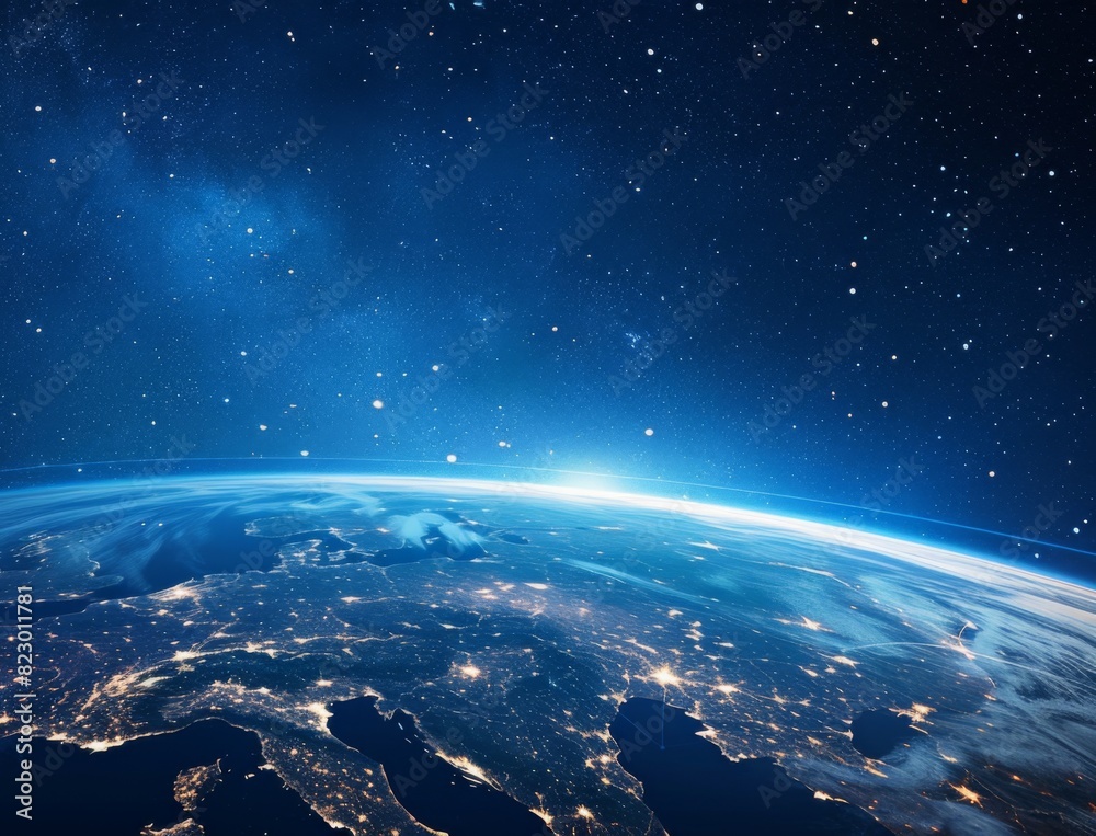 Fototapeta premium Beautiful Planet Earth with City Lights at Night in Space
