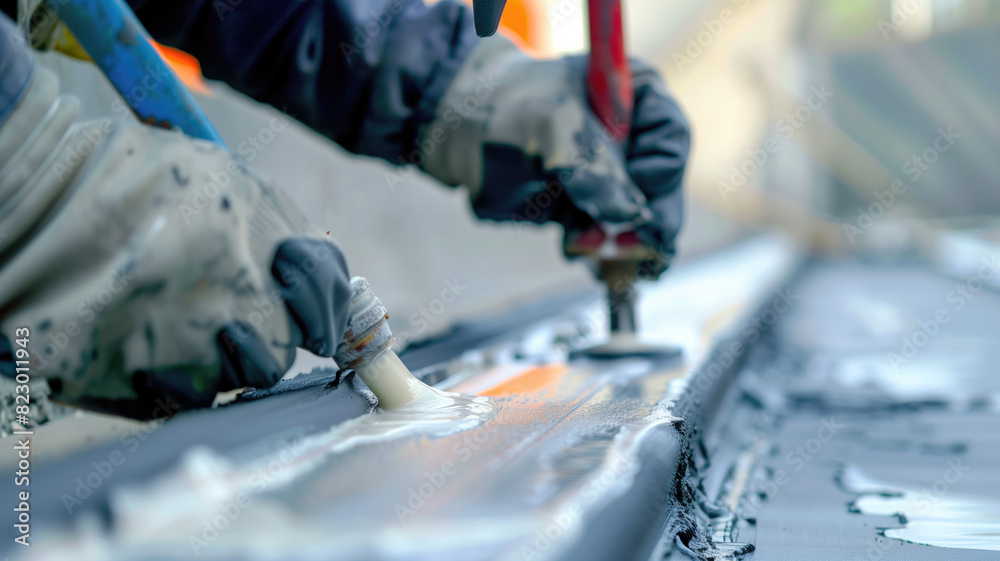 A close-up image of a sealing specialist applying a seal A close-up image of a sealing specialist applying a seal