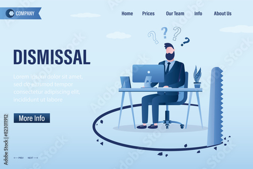 Businessman sitting at workplace without knowing someone sawing floor to he collapse and crash. Unexpected business mistake, problem or accident, surprise economic crisis.