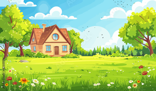 a house in the middle of a green field