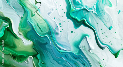 an abstract painting with blue and green colors