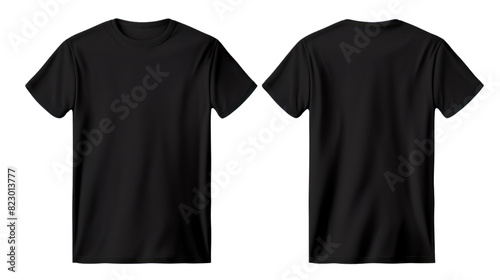  black t-shirt mockup, front and back view isolated on transparent and white background.PNG image.