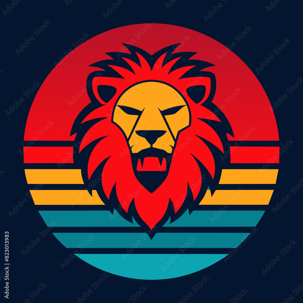 lion head summer t-shirt design vector art illustration