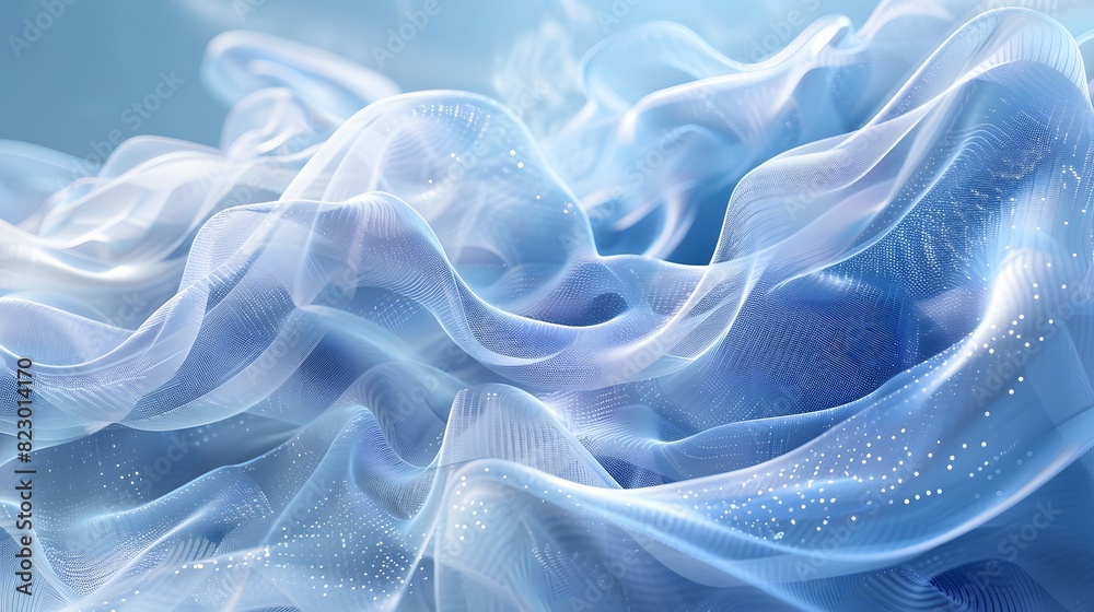 Abstract photographic style of wave-shape background, silk texture, harmonious blend blue and white. The waves gently flowing across the canvas. Created Using, vibrant color palette, soft lighting Abstract photographic style of wave-shape background, silk texture, harmonious blend blue and white. The waves gently flowing across the canvas. Created Using, vibrant color palette, soft lighting
