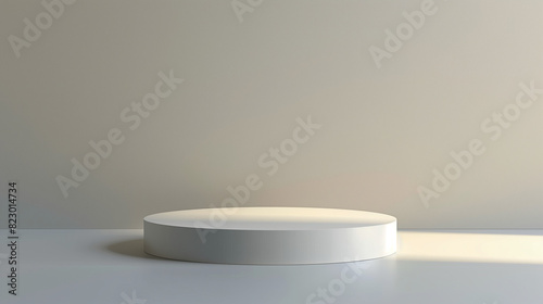 3D render of a round podium in a studio setting against a solid light gray background, placed on a smooth surface with soft studio lighting to emphasize the object. 