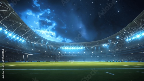 football stadium background with cloudy night sky. Generative AI