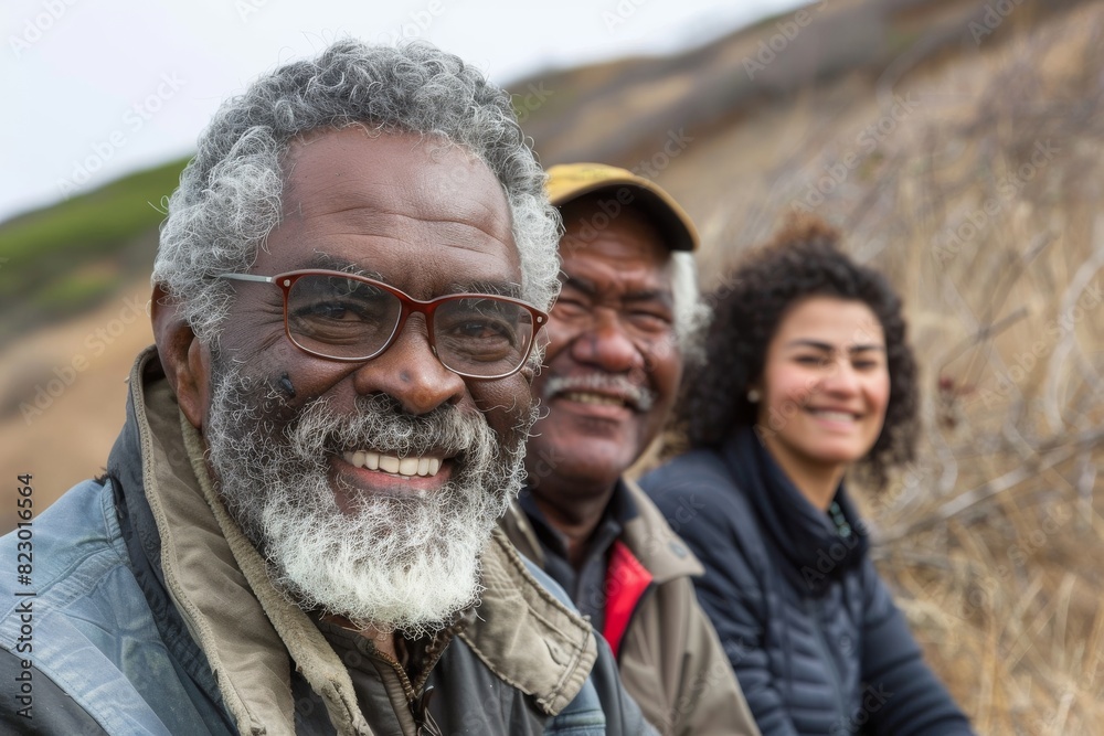 Portrait of a senior African man with his family in the background Portrait of a senior African man with his family in the background
