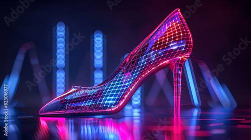 a pair of high heels with built-in holographic projectors displaying patterns photo