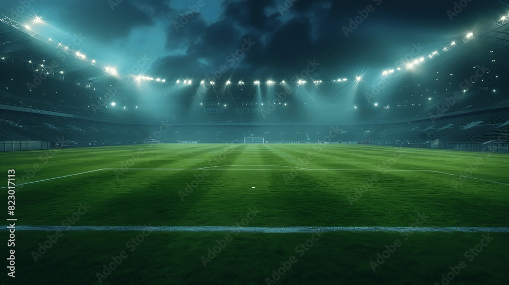 football stadium background with cloudy night sky. Generative AI football stadium background with cloudy night sky. Generative AI