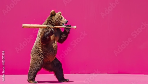 Bear playing baseball.